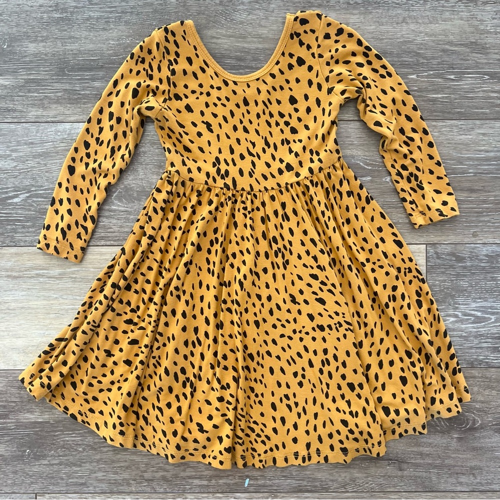 Kyte Baby 2T Long Sleeve Twirl Dress in Marigold Cheetah 🐆
